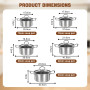 Lot de 10 Casseroles Inox avec Couvercles en Verre - Batterie de Cuisine Professionnelle - Sans Revêtement Antiadhésif - Compati
