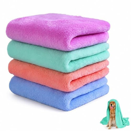 Ensemble de Serviettes Chien Super Absorbantes – 4 Pièces | Textiles et Accessoires pour Chiens | Essuie-Pattes pour Chien | Lav