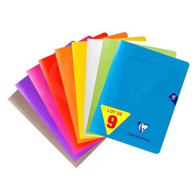 Clairefontaine 293751AMZC Lot de 9 Cahiers Agrafés Mimesys - 17x22cm - 48 Pages Grands Carreaux - Papier Blanc 90g - Couverture
