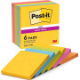 Post-it Notes Autocollantes Super Sticky, Couleurs Carnival, Pack de 6 Blocs, 90 Feuilles par Bloc, 76 mm x 76 mm - Feuillets Su