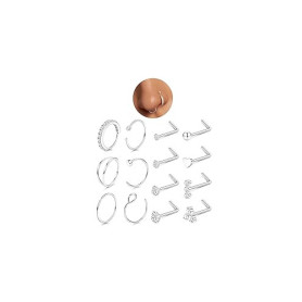CASSIECA 14Pcs 20G Piercing Nez Acier Chirurgical Piercing Nez en Forme de L avec Zircone Piercing Anneau Nez Faux Piercing pour