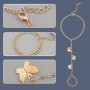 CABODYALS 2 Bague Papillon Argentée et Dorée Chaîne de Main Style Bohème Délicat en Alliage Réglable Bracelet Ensemble de Bijoux