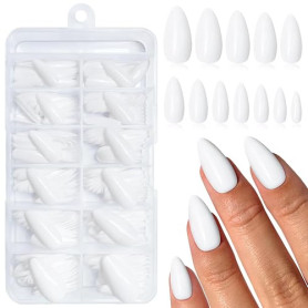 LunarCharm 240 pièces Faux ongles amande press-on blancs taille moyenne Ongles artificiels