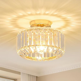Stepeak Doré Plafonnier Salon Cristal avec Abat-jour en Verre - Lustre Moderne pour Chambre, Salle à Manger, Couloir, Cuisine