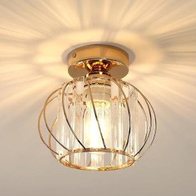 Goeco Plafonnier Or en Cristal Moderne Douille E27, 19CM | Lampe de Plafond Lustre Industriel Vintage avec Abat-jour en forme de
