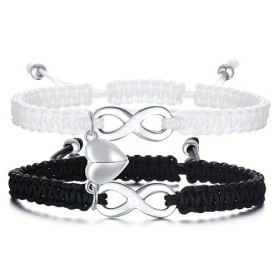 IOURVYA Bracelet Couple Infinity Symbole Coeur Acier Inoxydable Tissé à la main Couple Bracelet Yin Yang pour elle et son Parten