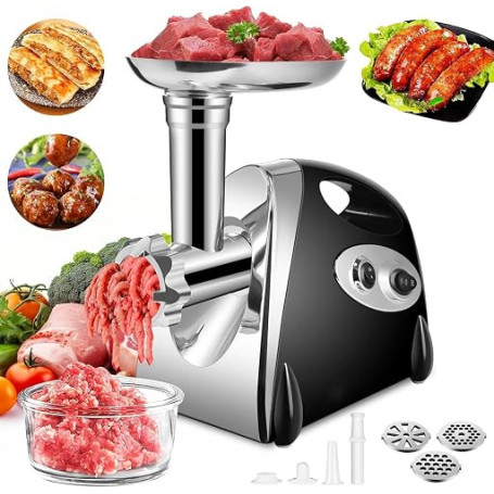SINZUX Hachoir a Viande Électrique, 2800w, Meat Grinder avec 3 Plaques de Coupe (en Acier Inoxydable), Pour la Préparation Sauci