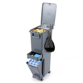 COSTWAY Poubelle Cuisine 32 L en Plastique, Poubelle Tri Selectif 2 Bac avec Tiroir, 2 Seaux Amovible, Poubelle Pédale Étroite 2