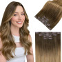 LaaVoo Extension Cheveux Naturel Clip Invisible Marron a Brun Clair Balayage Extension Clip Cheveux Naturel Humain Invisible Omb