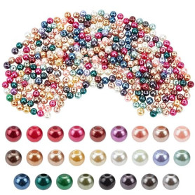 PandaHall - Lot de 400Pcs Perle en Verre Teint Nacre 4mm Perle Rond pour Fabrication de Bijoux Bracelet Collier, Couleur Melange