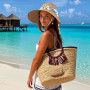 Feelorna Chapeau de paille pour femme - Protection UV - Avec large bord - Respirant - Pliable - Pour la plage - Pour les voyages