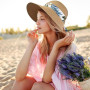 Feelorna Chapeau de paille pour femme - Protection UV - Avec large bord - Respirant - Pliable - Pour la plage - Pour les voyages