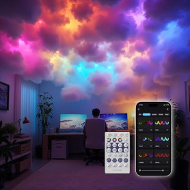 Neisouf Couverture nuage LED lumière de coton, bricolage RGB+IC Chasing musique synchronisation 3D coton plafond nuage lumière a