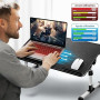 AirOpen Table de Lit pour Ordinateur Portable, Pliable, Réglable en Hauteur et Angle, Plateau de Lit avec Tiroir/Refroidisseur P