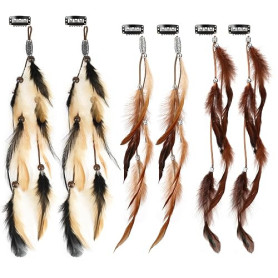 MWOOT 6 Pièces Pinces à Cheveux Plumes, Extensions de Cheveux Bohème, Coiffe Indienne pour Femmes,Hippie Plume Clips Cheveux pou