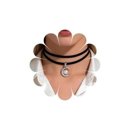 Inateannal Collier Ras Du Cou En Daim Noir Collier En Velours Lune Collier Ras Du Cou En Velours Colliers En Perles Croissant De
