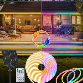 ZAIYW 10M Bicolore Bande LED Solaire Extérieur, IP68 Étanche, avec Télécommande & Minuterie, Auto-adhésive & Découpable pour Jar
