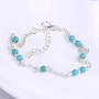 Carufin Bracelet de cheville turquoise multicouche fleur perles accessoires de cheville d'été bijoux de plage pour femmes et fil