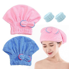 MEMOFYND 2 Serviettes À Cheveux,2 Dragonnes pour Laver Le Visage,Une Serviette À Cheveux en Microfibre,Un Bonnet pour Sécher Les