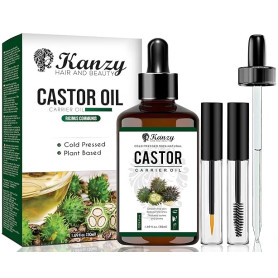 Kanzy Huile de Ricin Bio, Pressée à Froid Pure, Soin 100% Naturel Accelerates, Fortifie Des Cheveux, Barbe, Cils, Sourcils, Ongl