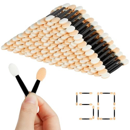 BUTBU 50 pièces Brosse à Paupières, Pinceaux Maquillages Yeux, Pinceau de Fard à Paupières Double Face, Pinceaux Eponge pour Far