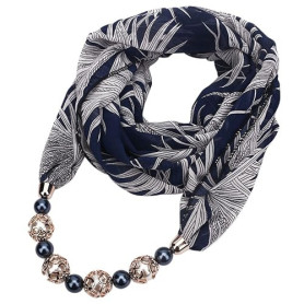 Xuniu Écharpe Femme, Femmes Floral Impression Écharpe en Mousseline De Soie Collier Pendentif Bijoux Hijab Soft Bleu Marine + Bl