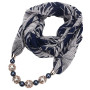 Xuniu Écharpe Femme, Femmes Floral Impression Écharpe en Mousseline De Soie Collier Pendentif Bijoux Hijab Soft Bleu Marine + Bl