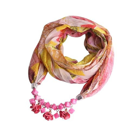 CHUYIX Foulard en mousseline de soie pour femme avec pendentif, bague, écharpe, collier, foulard, multifonction, collier, penden