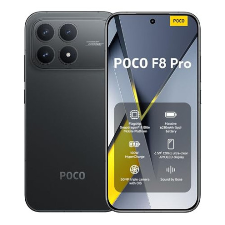 XIAOMI POCO F8 Pro Smartphone 12＋512 Go Batterie 6210mAh - Noir | Écran AMOLED 6,59" 120Hz, triple caméra 50 MP téléobjectif 60m