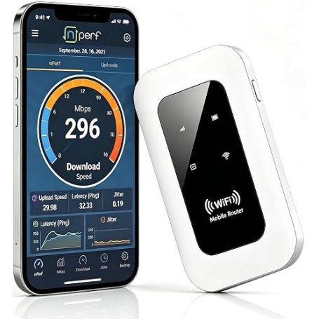 Routeur 5G Portable WiFi 6 Déverrouillé sans abonnement, Modem 5G/4G+ avec Nano‑SIM, jusqu'à 26 appareils connectés, Haut débit