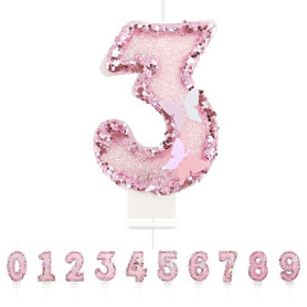 Bougies d'anniversaire Numéro 3,3D Rose Bougie Chiffre 3,Papillon Decoration Gateau Anniversaire,Bougies Scintillantes Gâteau To
