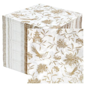 Table Fun 100 serviettes papier Chinoiserie dorées 2 plis 33 cm, serviettes jetables pour anniversaires, mariages élégants et te