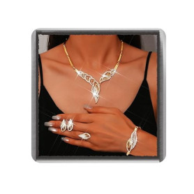 Ushiny Set de Bijoux de Mariage en Strass pour Mariée - Collier, Boucles d'Oreilles et Bracelet en Or - Accessoires de Soirée po