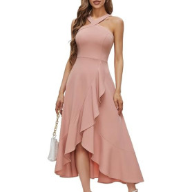 Bbonlinedress Robe Femme Chic et Elégant Mi Longue Fluide de Soirée Cocktail Mariage Bal Promo avec Bretelles sans Manches