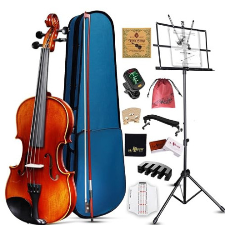 Aileen Violon 4/4 en bois massif pour adultes et enfants à partir de 12 ans – Kit de violon professionnel pour débutants et étud