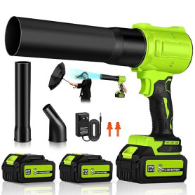 JUOIFIP Souffleur de Feuilles sans Fil avec 2 Batteries 4,0 Ah et Chargeur | Souffleur Feuille pour Jardin, Terrasse, Voiture, F