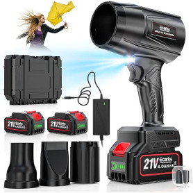 Ecarke Souffleur sans Fil avec 2× Batteries 4000 mAh, Moteur brushless 80.000 TR/Min, Vitesse d’air 60 m/s & Pression 850 g, sou