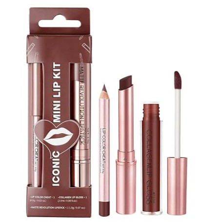 LOPHE Coffret 3 en 1 pour Lèvres: Crayon, Rouge à Lèvres Mat & Brillant Hydratant - Soin Vegan Longue Tenue, Cadeau quotidien ou