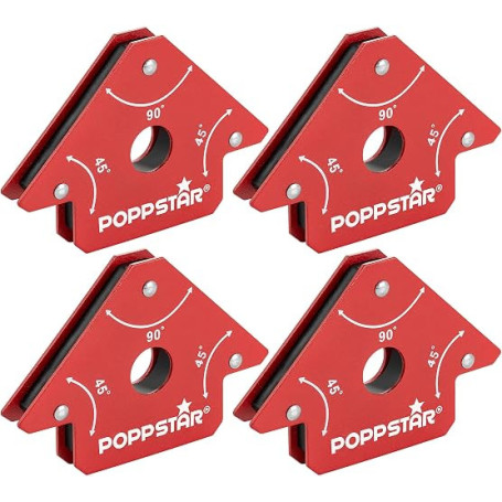 Poppstar Aimant soudeur (angle de soudage, force d'adhérence 11,3 kg - 45/90/135°), 4 pièces, rouge