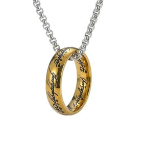 YAPKOLV Le Seigneur des Anneaux L'Anneau Unique Collier Pendentif Elfique Gandalf (Or) (Chaîne 60 cm)