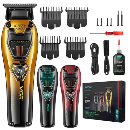 VGR 668T Tondeuse Cheveux Hommes Sans Fil Avec 2 Coques Interchangeables | Tondeuse Finition Professionnel Avec Moteur Vectoriel