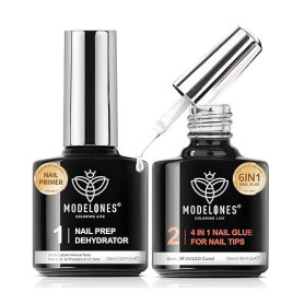 modelones Colle Faux Ongles 6 in 1 und Primer Gel, 2 x 10 ML Gummy Base Pose Americaine, Colle Capsule Americaine Ongle, Longue