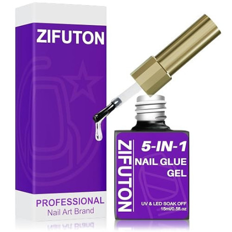 ZIFUTON Colle Faux Ongles Extra Forte, 5 en 1 UV Colle Capsule Americaine Ongle, Gummy Base Pose Americaine, Semi-permanent, Gel