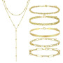 FENQURO 6 Pcs Chaîne longue en Y pour femmes-Collier multi-rangs en acier inoxydable, Bracelet, Bijoux pour femmes, Chaîne longu