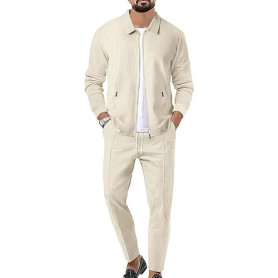 aromm HommeSurvêtements Waffle Manches Longues Zipper Veste & Pantalon Ensemble de 2 Pièces pour Decontracté Sport Travail
