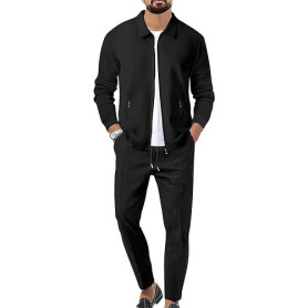 aromm HommeSurvêtements Waffle Manches Longues Zipper Veste & Pantalon Ensemble de 2 Pièces pour Decontracté Sport Travail