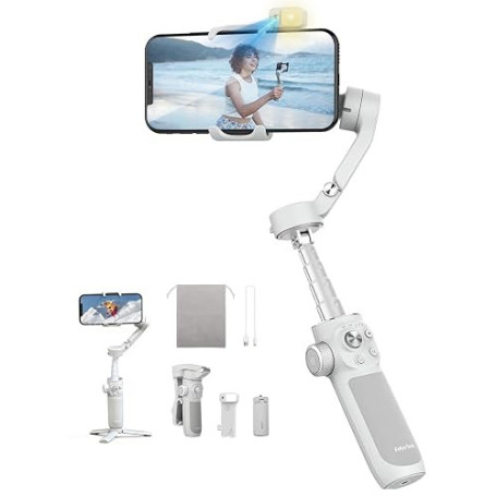 Feiyutech VB4 Kit Stabilisateur Smartphone avec Suivi 3 Axes,Traceur Magnétique AI 2-en-1&Lumière de Remplissage ACC.,Tige d'ext