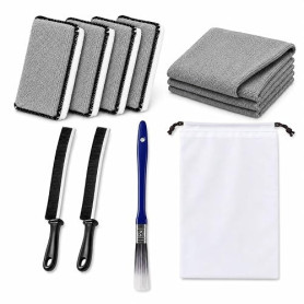 Kit de Nettoyage Intérieur de Voiture 9 Pièces, Brosses, Éponges et Sac | 4 éponges, 2 brosses pour interstices, 1 pinceau, 1 ch