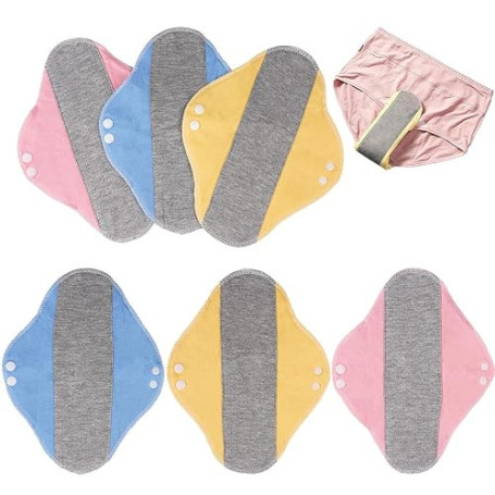 6 Pièces Protège-Slips Lavables, Serviettes Hygiéniques Réutilisables | 22 x 17 cm Serviettes Hygiéniques Réutilisables en Tissu