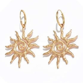 OPVYAEU Creoles or Femme, Créoles Soleil en Acier Inoxydable Boucles d'Oreilles Femme, Boucles d'oreilles dorées pour femme avec